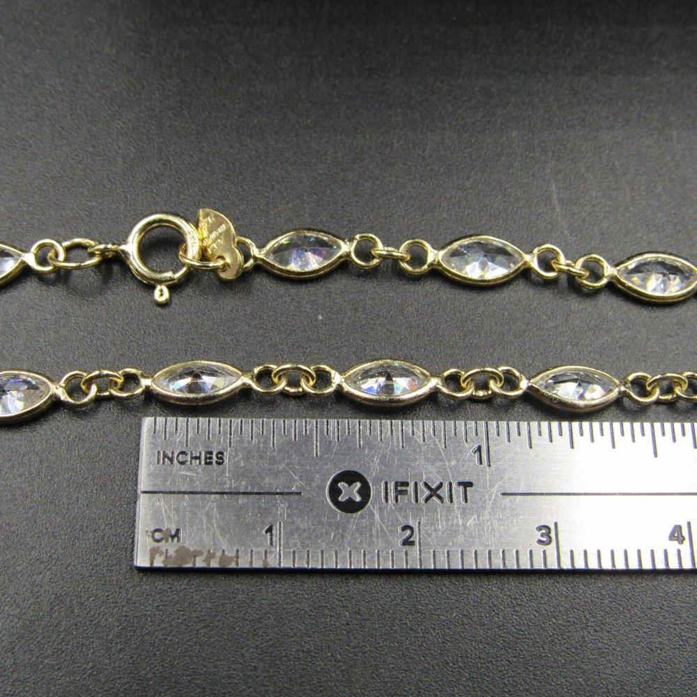 8" Sterling Gold Plated Marquise CZ Bracelet - Picture 4 of 5